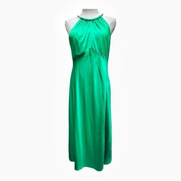 Adrianna Papell Dresses & Skirts - Adrianna Papell Satin With Gold Choker Collar Maxi Dress Gown Size 6 Formal
